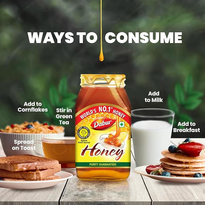 Dabur Honey  Pure, World's No.1 Honey Brand with No Sugar Adulteration , For Fitness & Health , Natural Immunity Booster , Rich in Antioxidants & Minerals