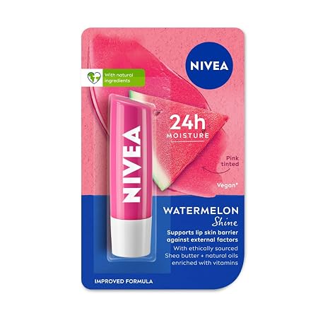 Nivea  Watermelon Shine 4.8g Lip Balm,24 H Melt in Moisture Formula|Natural Oils,Glossy Finish