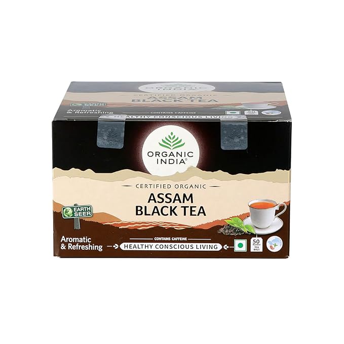 Organic India Organic Assam Black Tea - 50 Teabags, Aromatic & Refreshing ,Contain Caffine Free