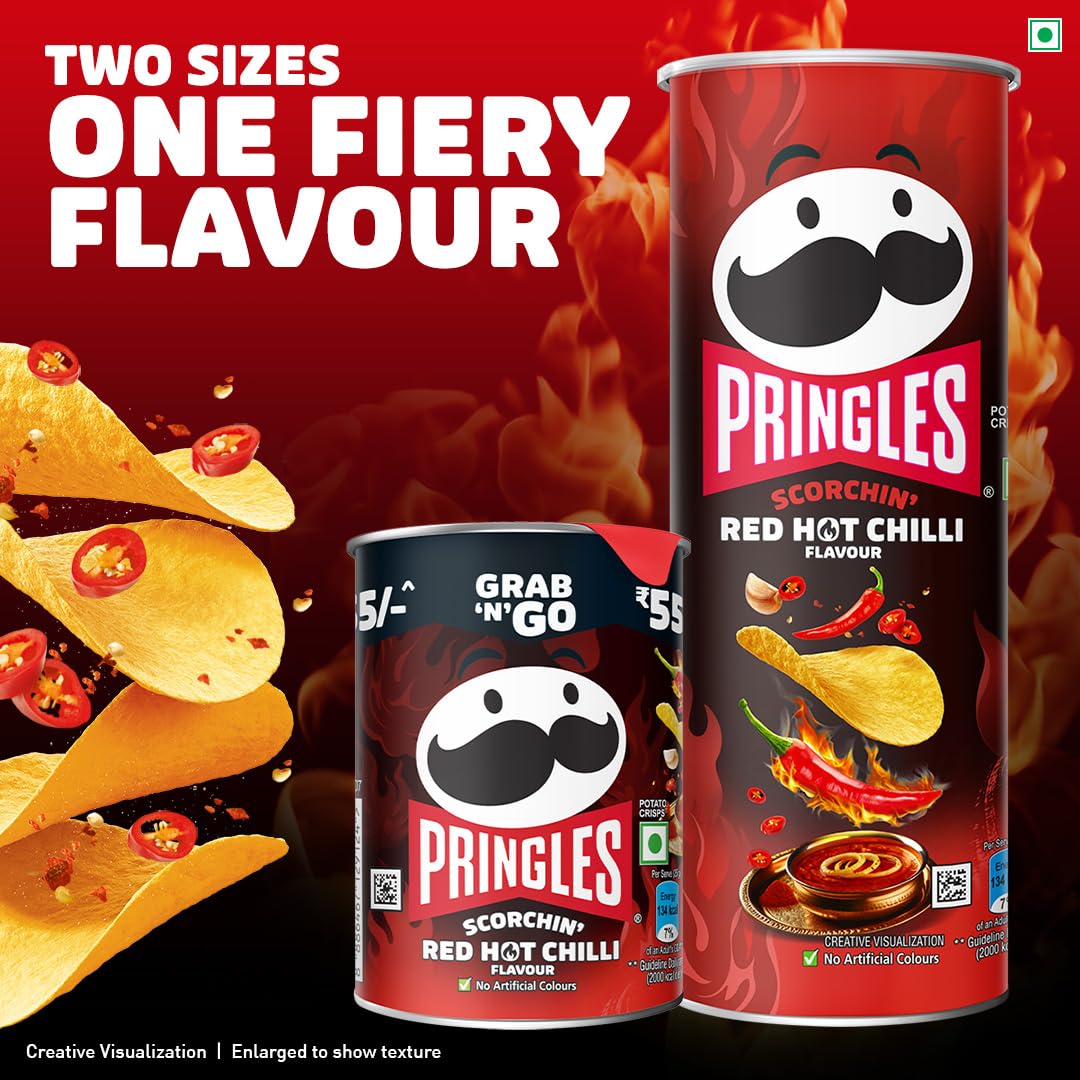 Kellogg's Pringles Scorchin Red Hot Chilli , No Artificial Colours Potatos Chips