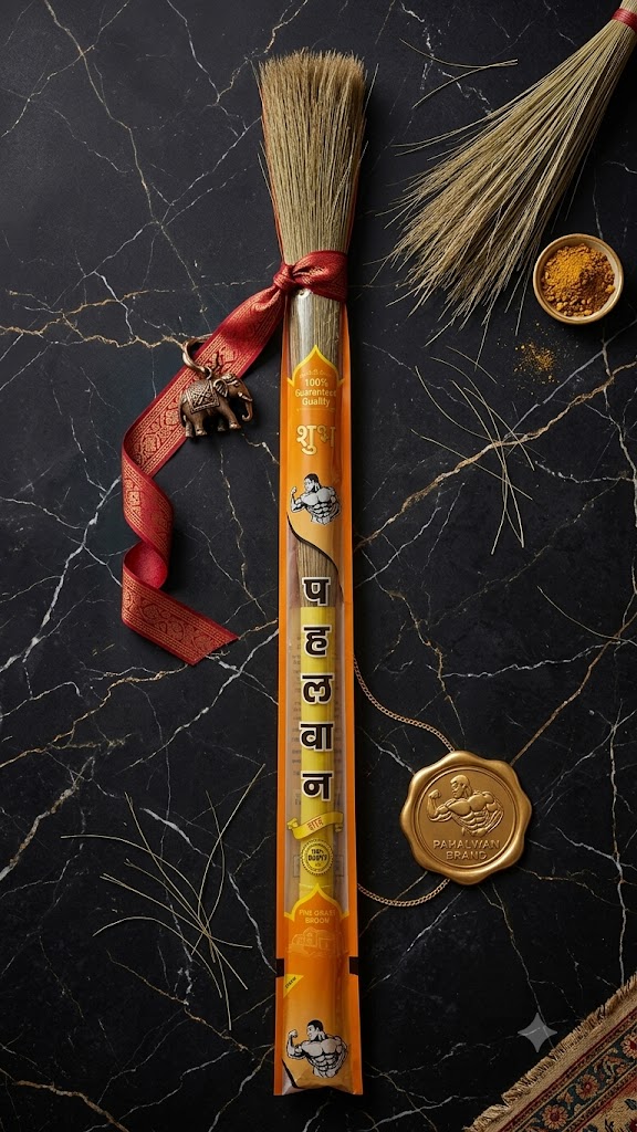Pehlwan Brooms with High Quality Grass, Strong Grip (Phool Jhadu) YELLOW 1p