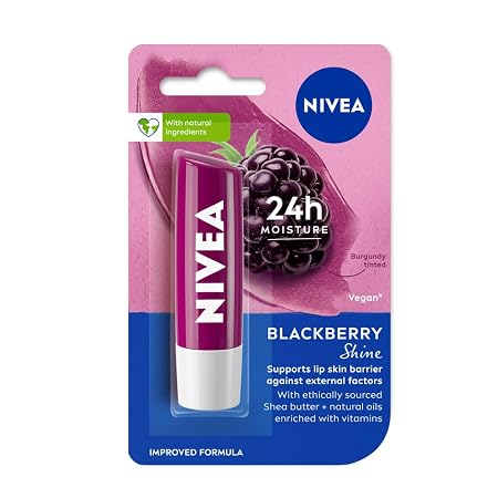 NIVEA Lip Balm, Fruity Berry Shine 4.8g, Purple, Supports Lip Skin Barrir Against External Factors