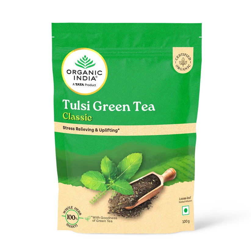 Organic India Green Tea Classic with Zipper Pack -100g, With Goodness Of Green Tea , Stress Reliving & Uplifting