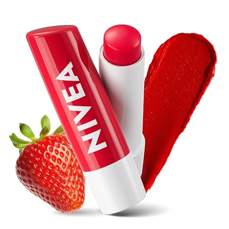 Nivea  Strawberry Shine Lip Balm 4.8gm , With Vit C, E & Shea Butter, Red Tint
