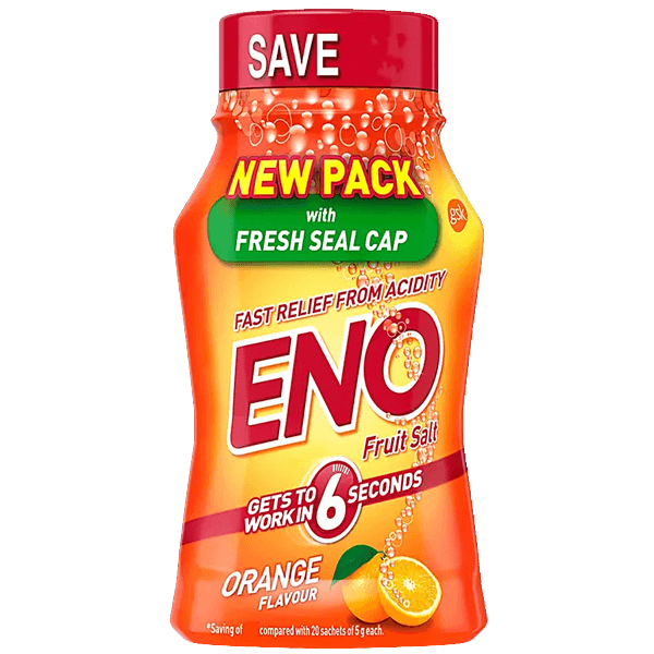 Eno Fruit Salt Regular Fast Relief from Acidity Gets To Work In 6 Seconds Orange Flavour 100g