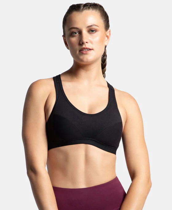 Jockey Woman Athleisure Moisture Move Treatment to Wick Sweat away from the Body Super Combed Cotton Stretch Active Bra-1378 (Pack of 1)