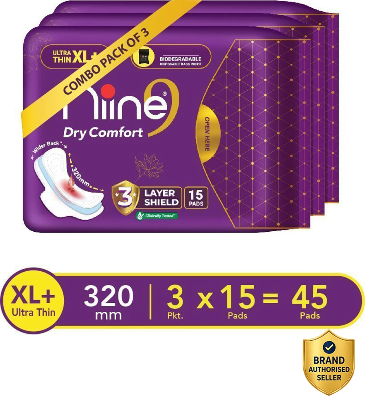 Niine Dry Comfort Layer Shield Ultra Thin XL+ (320mm) Sanitary Pads