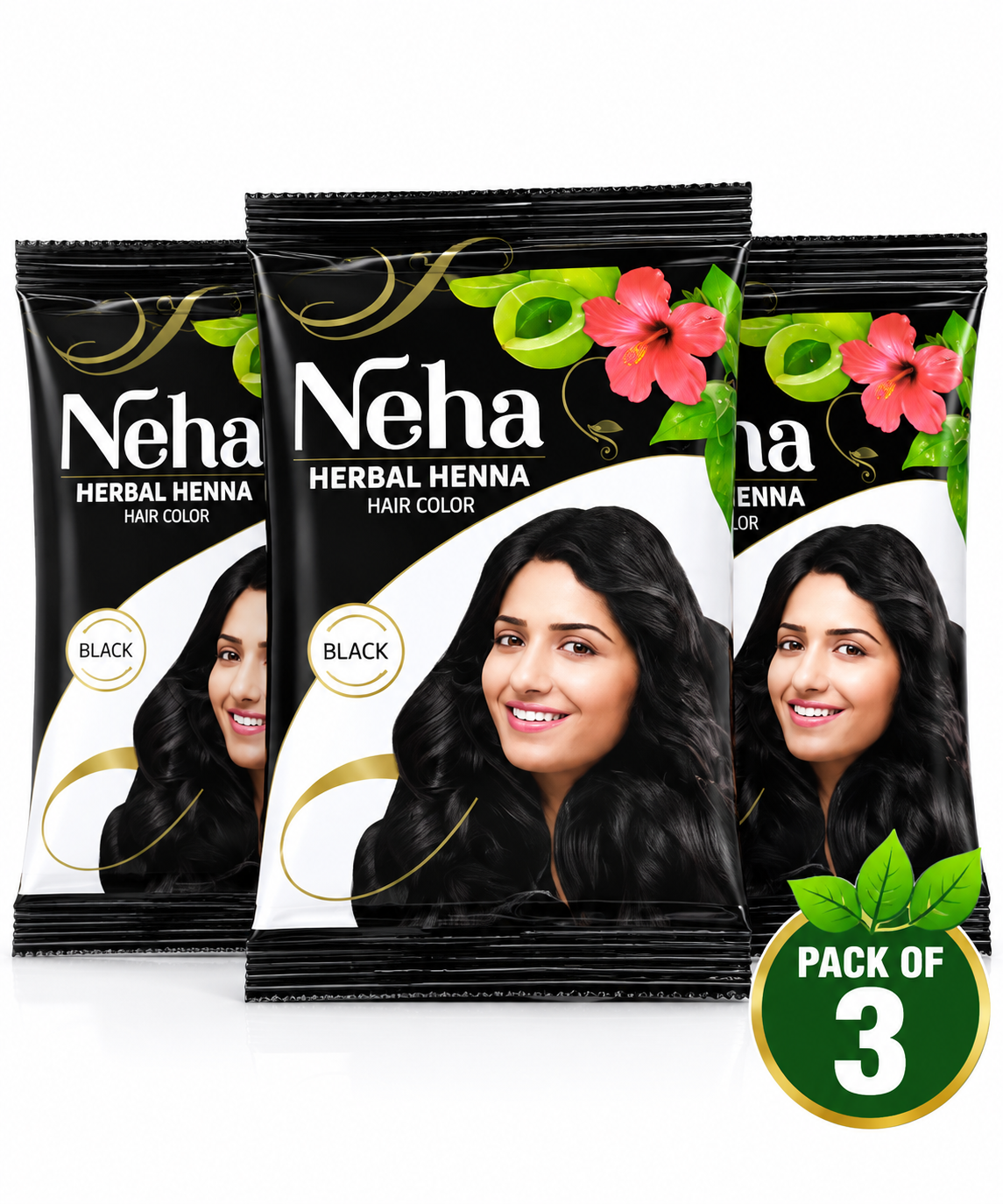 Neha Herbals Henna Hair Colour - Black ( Pack Of 3)