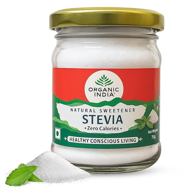 Organic India Stevia Powder – 75g , Plant-Based Natural Sweetener , Zero Calories,| Sugar-Free , Low Glycemic Index