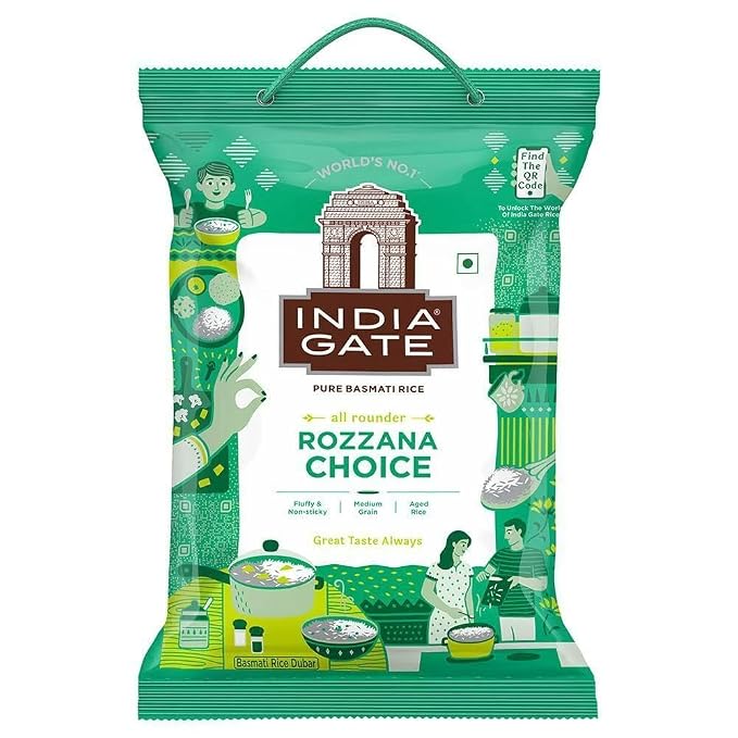 India Gate All Rounder Rozzana Choice Pure Basmati Rice,Fluffy & Non-Sticky, Medium Grains