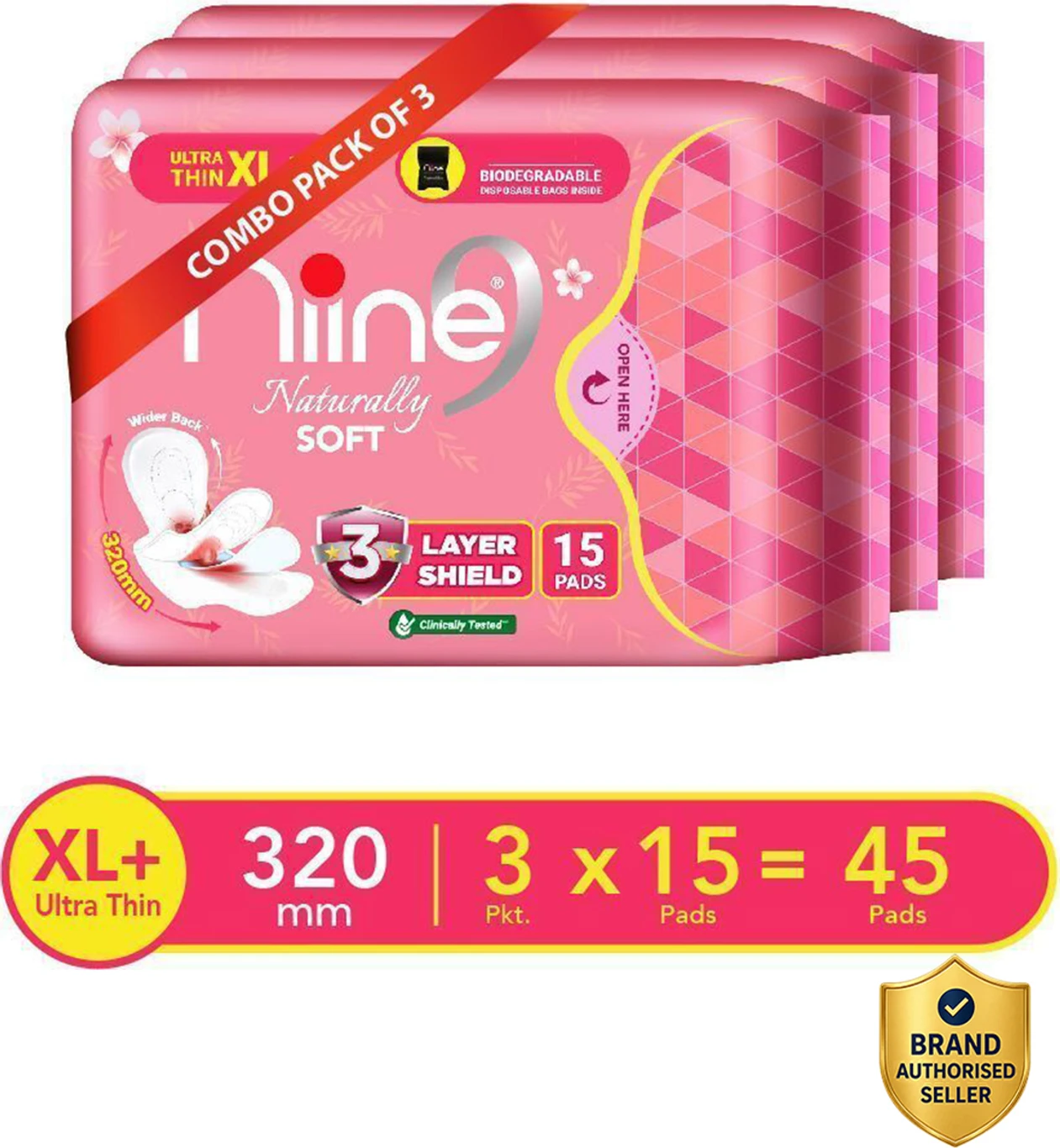 Niine Naturally Soft Layer Shield Ultra Thin XL+ (320mm) Sanitary Pads