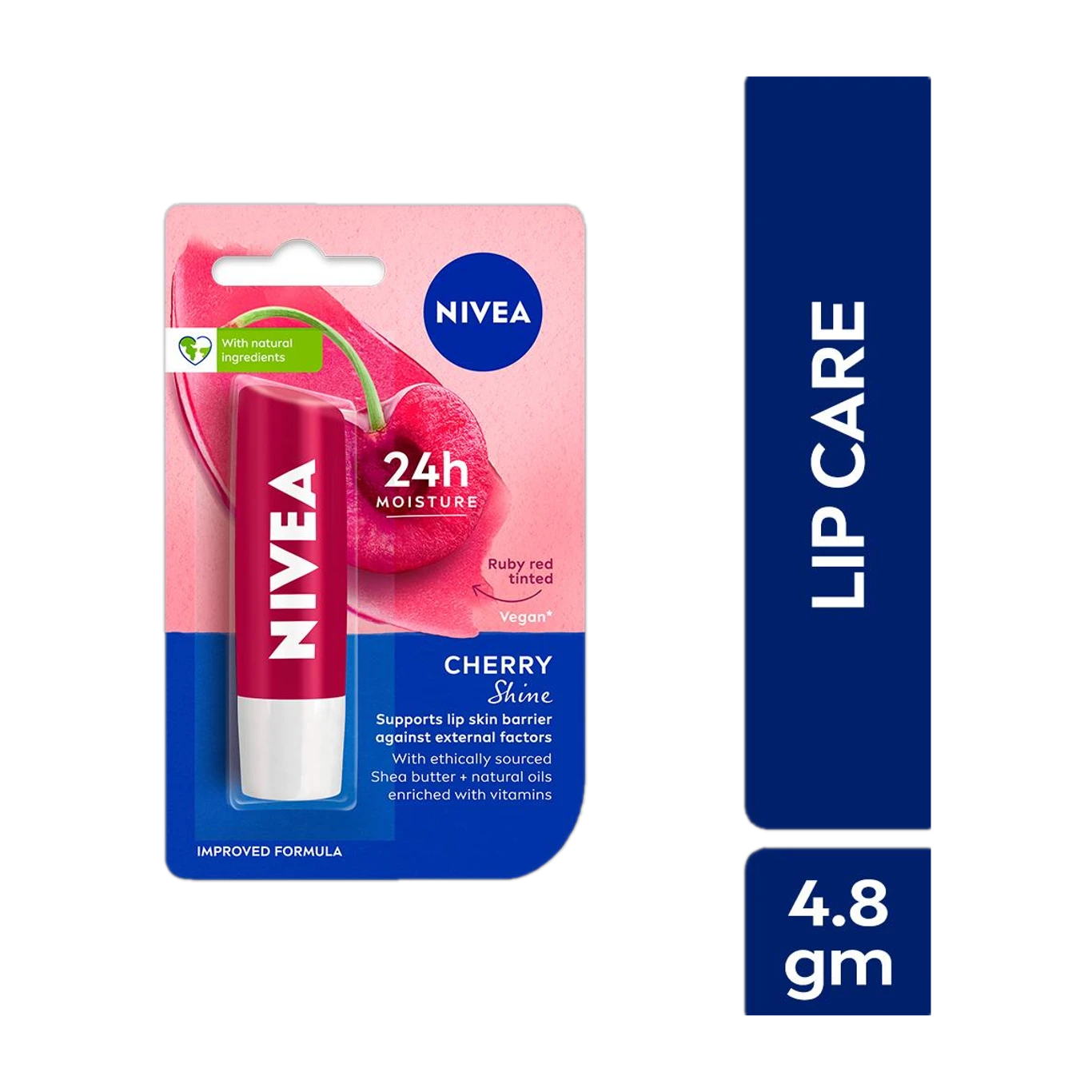 Nivea Cherry Shine 4.8g Lip Balm,24 H Melt in Moisture Formula,Natural Oils,Glossy Finish
