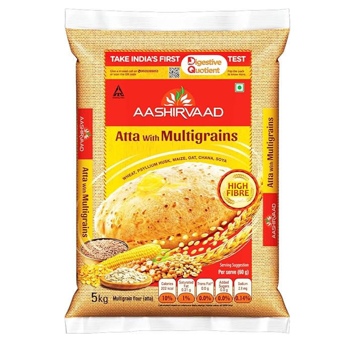 Aashirvaad Atta With Multigrains High Fibre Wheat,Psyllium Husk,Maize,Oats,Chana & Soya 5kg