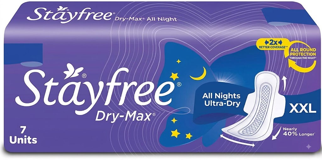 Stayfree Dry-Max All Nights Ultra-Dry All Round Protection Sanitary Pads XXL (315mm)