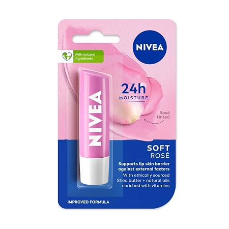 Nivea  Soft Rose Shine 4.8g Lip Balm,24 H Melt in Moisture Formula,Natural Oils,Glossy Finish