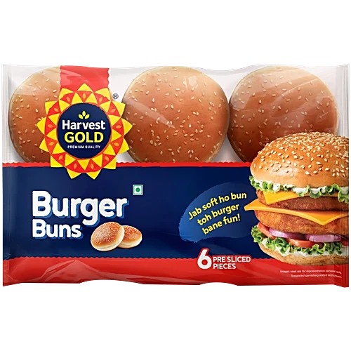 Harvest Gold Primium Quality, Burger Buns ,No Added Colour , Fully Sliced Buns 600g (6pcs)