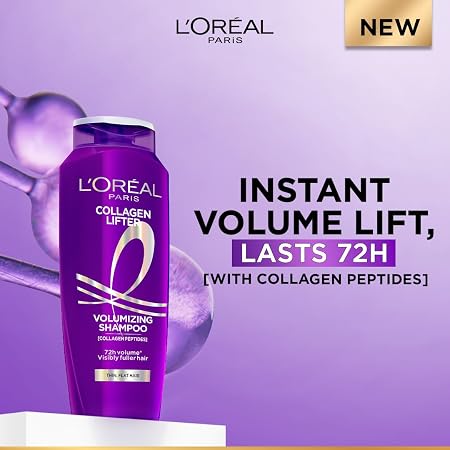 L'Oréal Paris Collagen Lifter Volumizing Shampoo with Collagen Peptides for thin, flat hair, gives instant volume lift & thicker, fuller hair