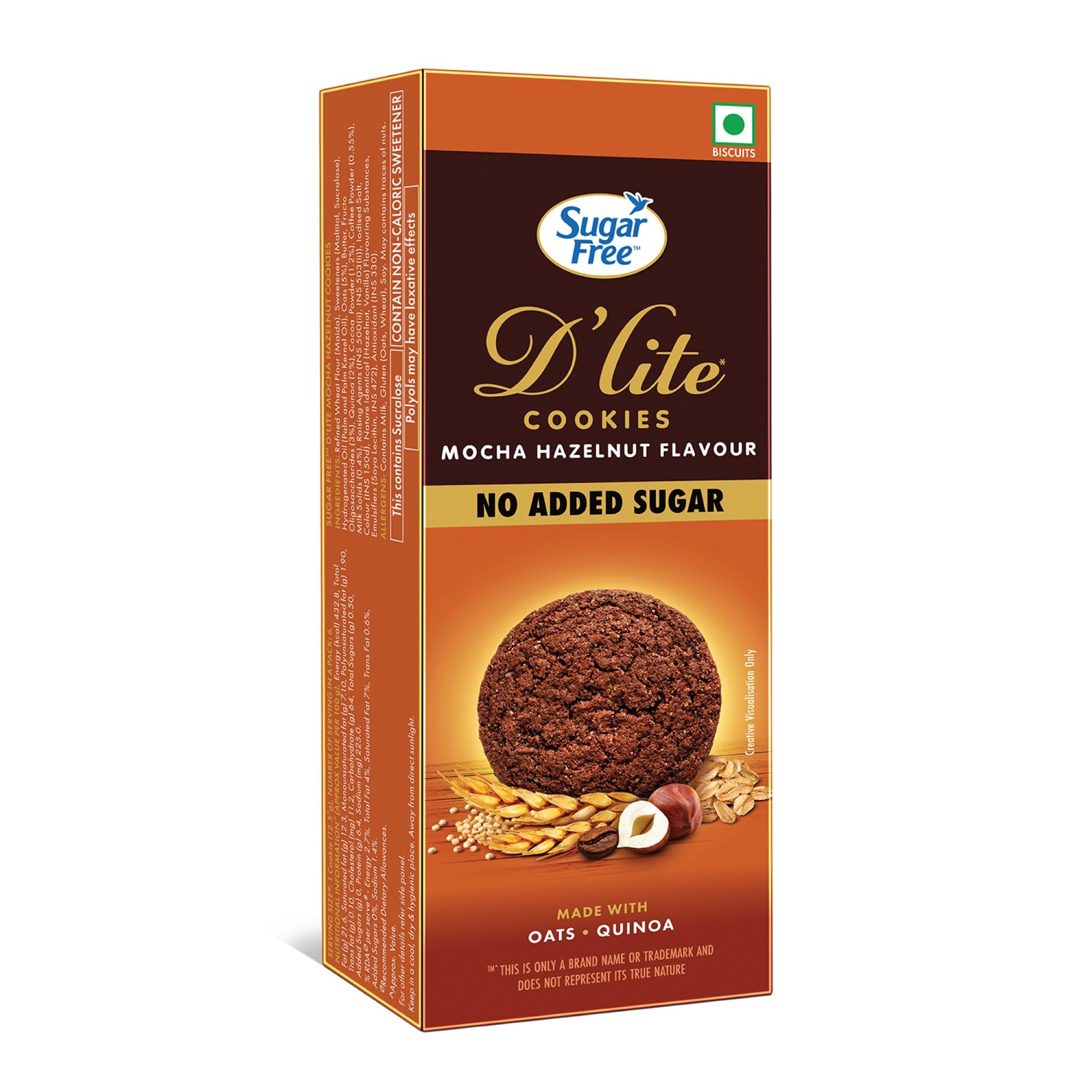 Sugar Free D'Lite Mocha Hazelnut Flavour Cookies Biscuit 75 g