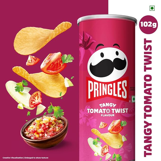 Kellogg's Pringles Tangy Tomato Twist , No Artificial Colours Potatos Chips 102g