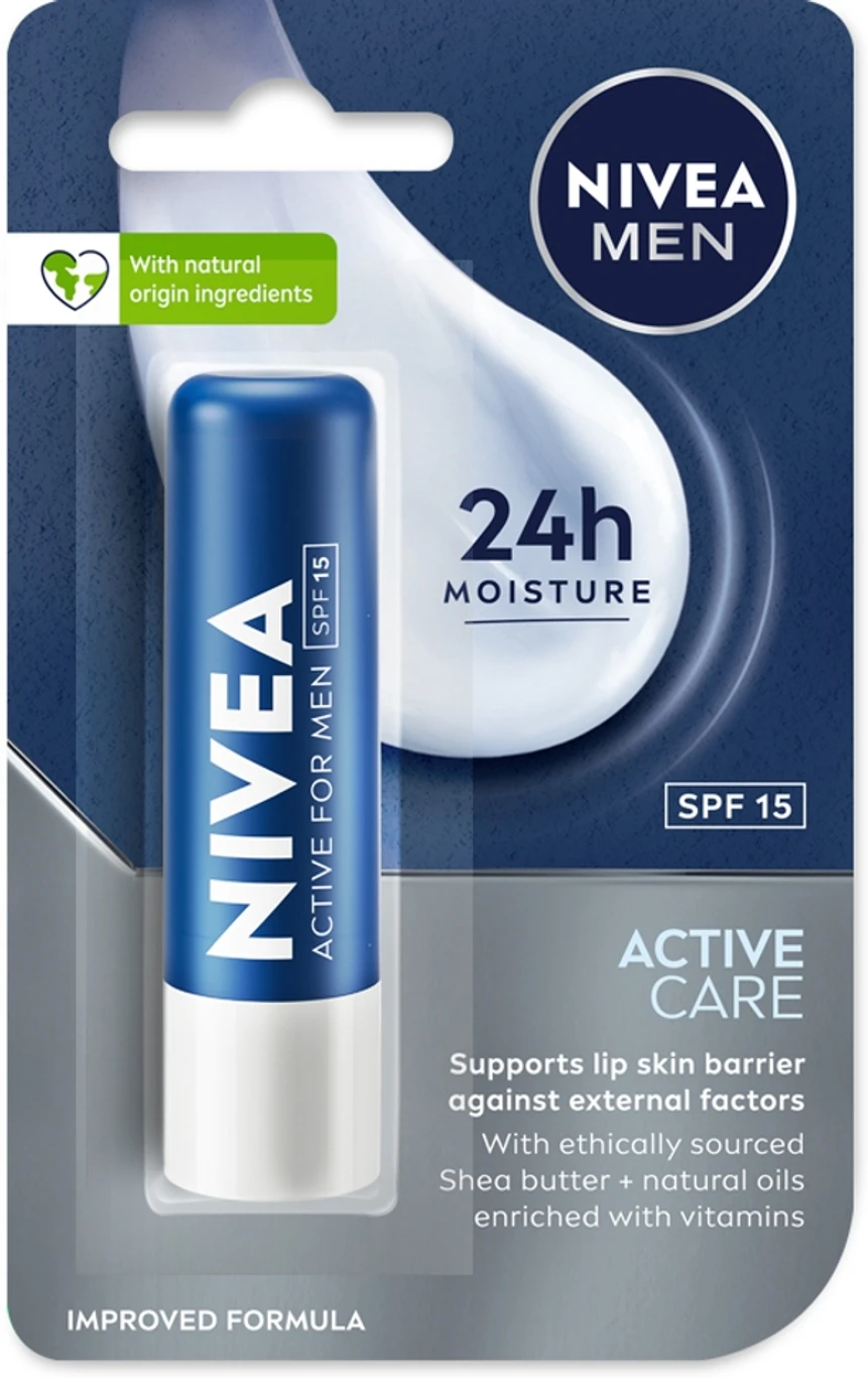 Nivea  Men Lip Care, Active Care Lip Balm, SPF 15, 