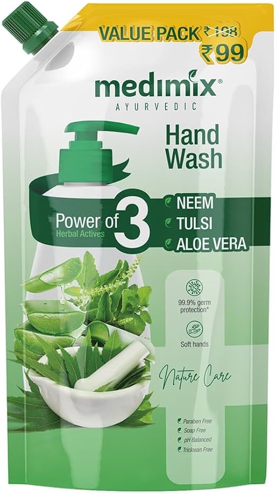 Medimix Ayurvedic Nature Care Hand Wash Refill With Neem, Tulsi &Aloe Vera 675 Ml,For Soft&Odour-Free Hands,99.9% Germ Protection,Shop Herbal,Natural,Soap-Free,100% Vegan