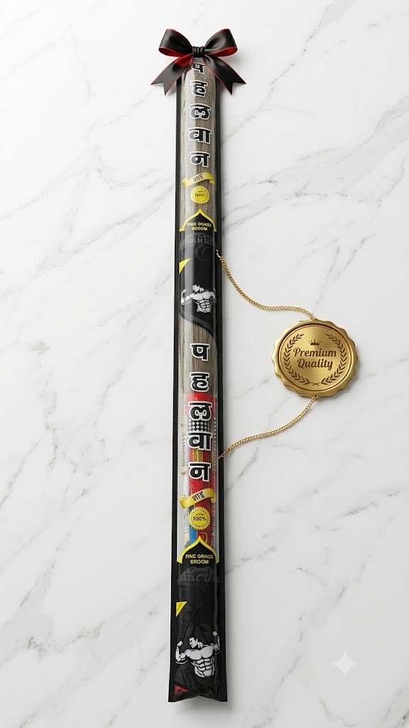 Pehlwan Brooms with High Quality Grass, Strong Grip with Steel Pipe (Phool Jhadu) BLACK 1p