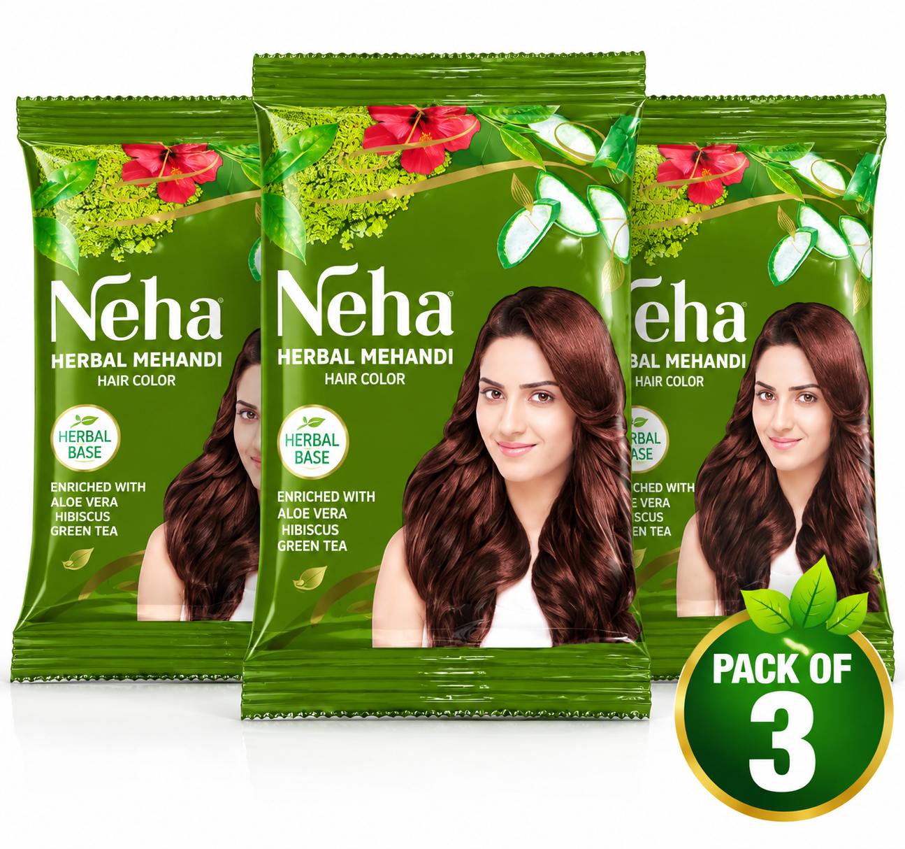 Neha Herbal Mehandi Hair Colour , Enriched With Aelovera Hibiscus Green Tea ( Pack Of 3) 