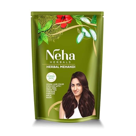 Neha Herbal Mehandi, Natural Henna Herbal Base Hair Color, Enriched with 10 Natural Herbs Like Green Tea, Aloe Vera, Habiscus, Amla, Brahmi, Bhringraj, Neem 