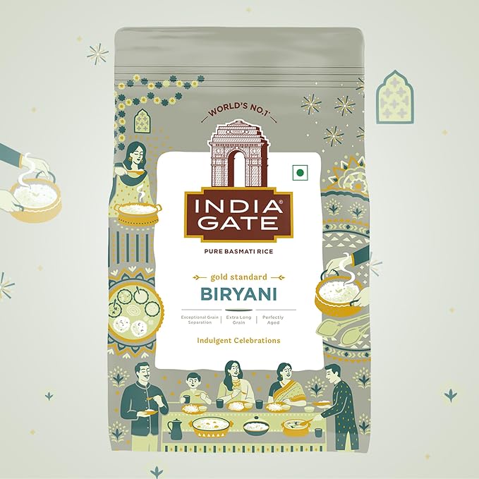 India Gate Biryani Pure Basmati Rice , Perfectly Aged , Extrta Long Grain , Best for Dum Cooking
