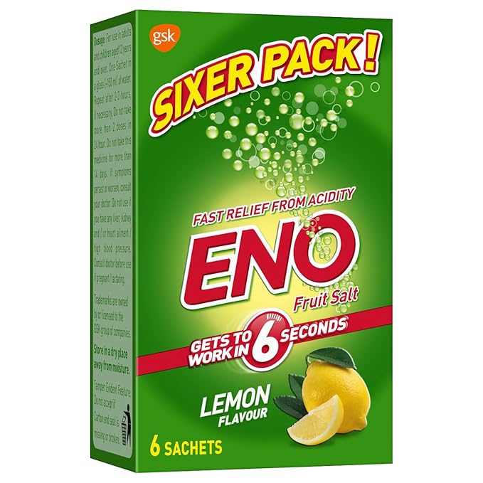 Eno Fruit Salt Lemon Flavour Fast Relief From Acidity Gets To Work In 6 Seconds 6X5g