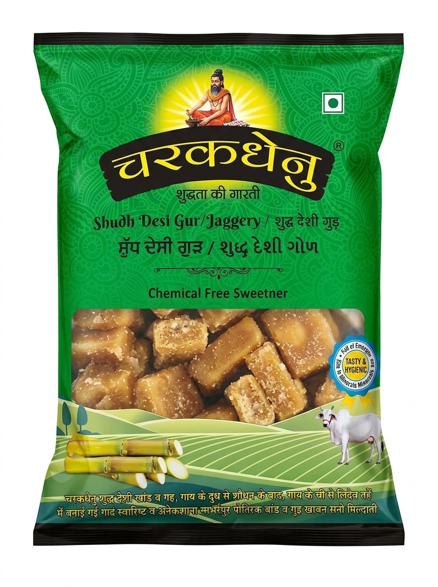Charak Dhenu Shudh Desi Gur (Jaggery) Chemical Free Sweetner 1Kg